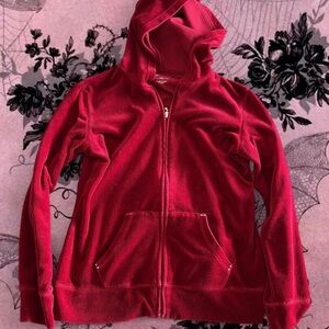 Y2K Red Velvet Zip-Up Hoodie